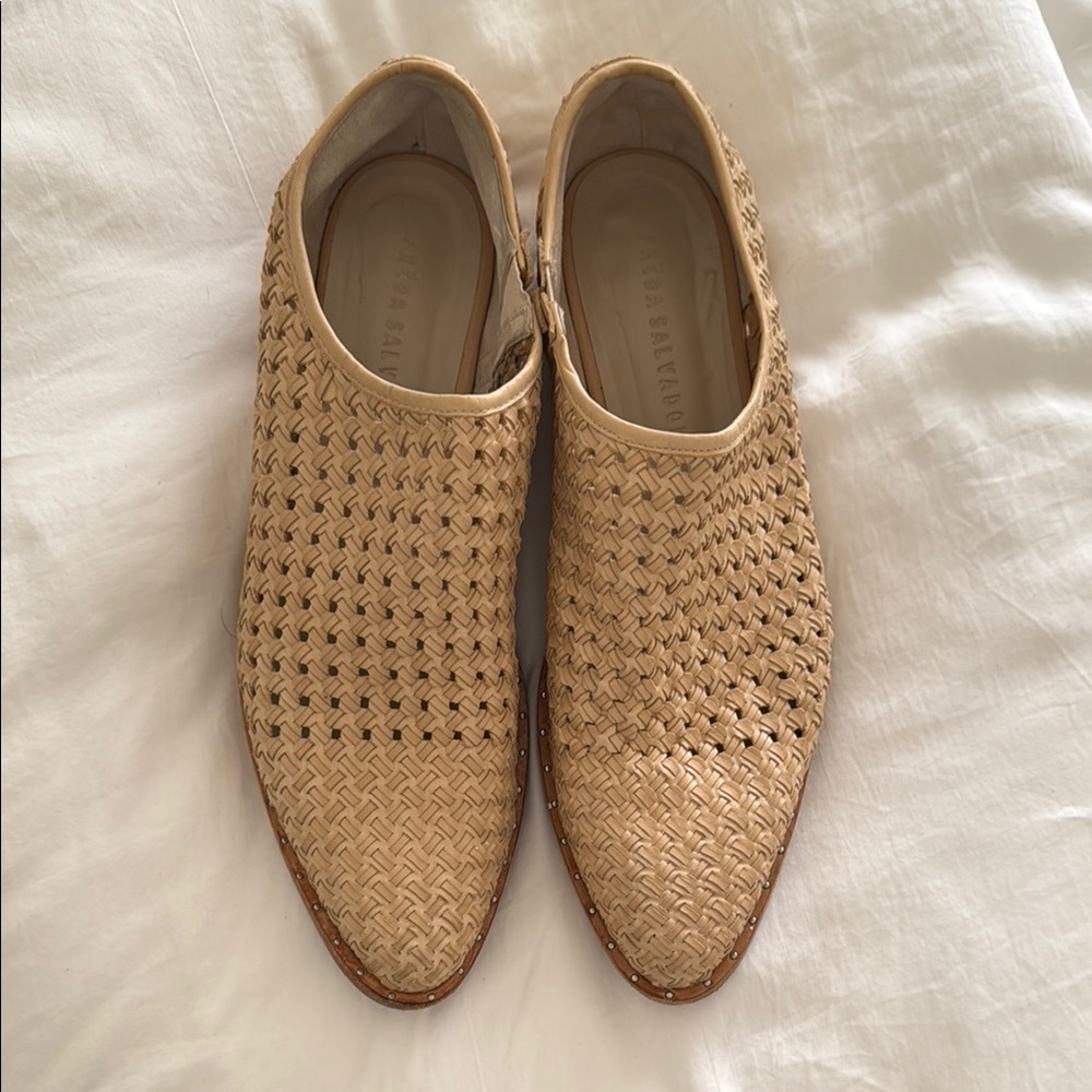 Freda Salvador Tan Perforated Leather Mules with Pointed Toe
